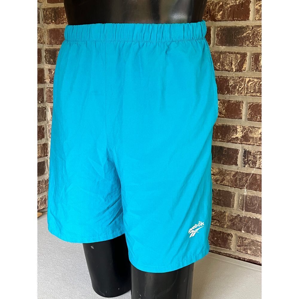 Vintage Reebok Nylon Shorts Turquoise Mens Size Small Spell Out Logo 90s H12